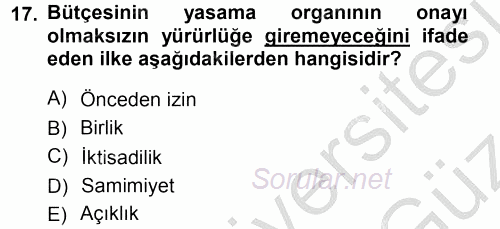 Devlet Bütçesi 2012 - 2013 Ara Sınavı 17.Soru