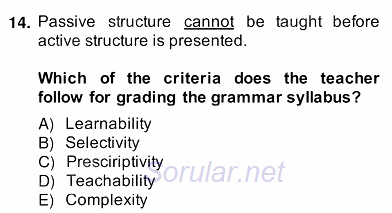 Dilbilgisi Öğretimi 2013 - 2014 Ara Sınavı 14.Soru