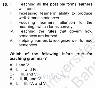 Dilbilgisi Öğretimi 2013 - 2014 Ara Sınavı 16.Soru
