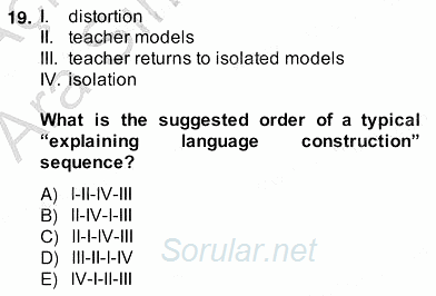 Dilbilgisi Öğretimi 2013 - 2014 Ara Sınavı 19.Soru