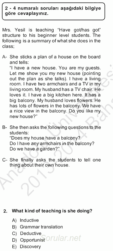 Dilbilgisi Öğretimi 2013 - 2014 Ara Sınavı 2.Soru