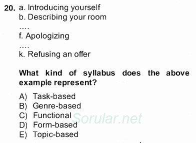 Dilbilgisi Öğretimi 2013 - 2014 Ara Sınavı 20.Soru