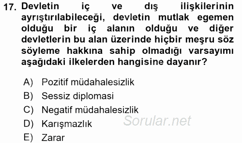 İnsan Hakları ve Demokratikleşme Süreci 2017 - 2018 Ara Sınavı 17.Soru