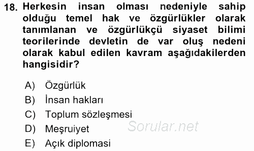 İnsan Hakları ve Demokratikleşme Süreci 2017 - 2018 Ara Sınavı 18.Soru