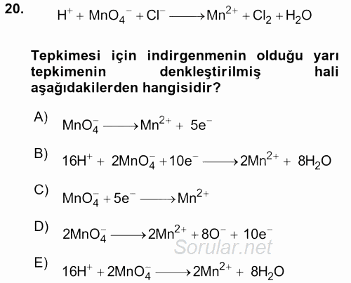 Genel Kimya 2 2017 - 2018 Dönem Sonu Sınavı 20.Soru