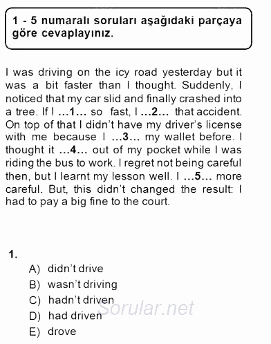 Bağlamsal Dilbilgisi 2 2014 - 2015 Dönem Sonu Sınavı 1.Soru