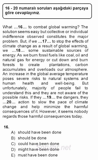 Bağlamsal Dilbilgisi 2 2014 - 2015 Dönem Sonu Sınavı 16.Soru