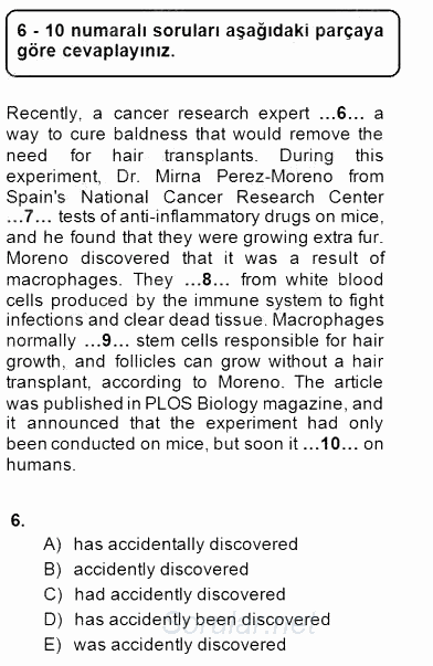 Bağlamsal Dilbilgisi 2 2014 - 2015 Dönem Sonu Sınavı 6.Soru