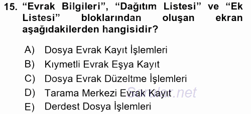 Ulusal Yargı Ağı Projesi 1 2017 - 2018 3 Ders Sınavı 15.Soru