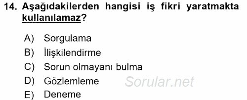 Girişimcilik ve İş Kurma 2017 - 2018 Ara Sınavı 14.Soru