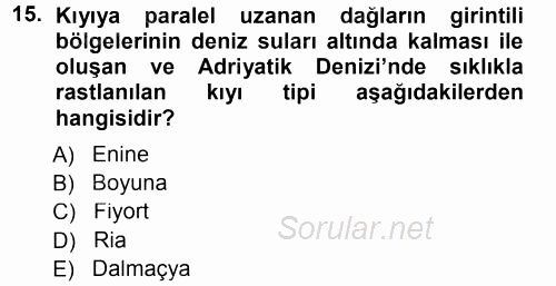 Ekoloji ve Turizm 2014 - 2015 Ara Sınavı 15.Soru