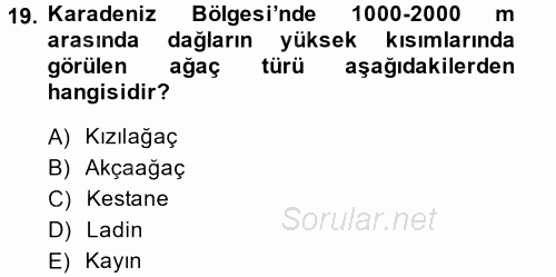 Ekoloji ve Turizm 2014 - 2015 Ara Sınavı 19.Soru