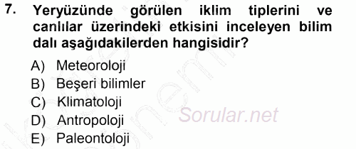 Ekoloji ve Turizm 2014 - 2015 Ara Sınavı 7.Soru