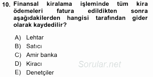Dış Ticaret İşlemleri 2016 - 2017 Dönem Sonu Sınavı 10.Soru