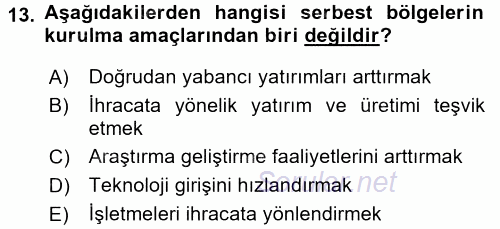 Dış Ticaret İşlemleri 2016 - 2017 Dönem Sonu Sınavı 13.Soru
