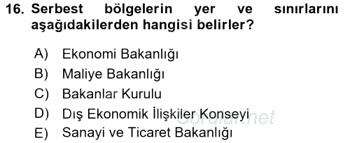 Dış Ticaret İşlemleri 2016 - 2017 Dönem Sonu Sınavı 16.Soru