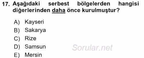 Dış Ticaret İşlemleri 2016 - 2017 Dönem Sonu Sınavı 17.Soru