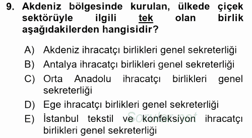 Dış Ticaret İşlemleri 2016 - 2017 Dönem Sonu Sınavı 9.Soru