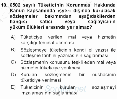 Tüketici Hukuku 2015 - 2016 Dönem Sonu Sınavı 10.Soru