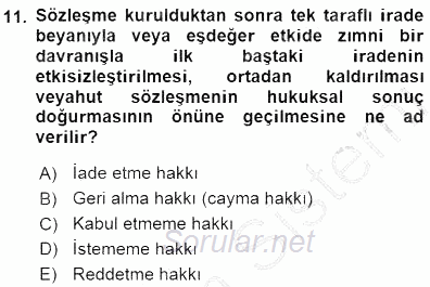 Tüketici Hukuku 2015 - 2016 Dönem Sonu Sınavı 11.Soru