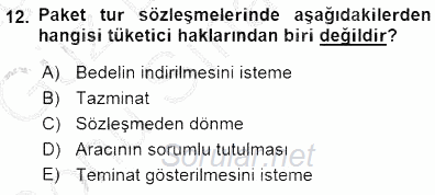 Tüketici Hukuku 2015 - 2016 Dönem Sonu Sınavı 12.Soru