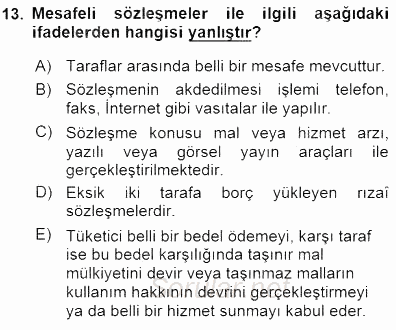 Tüketici Hukuku 2015 - 2016 Dönem Sonu Sınavı 13.Soru