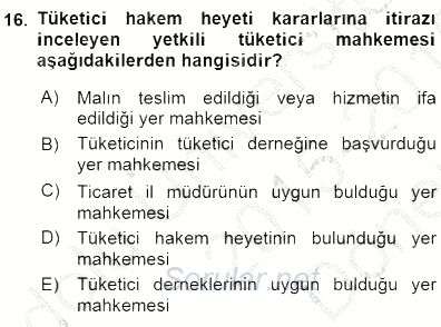 Tüketici Hukuku 2015 - 2016 Dönem Sonu Sınavı 16.Soru