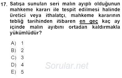 Tüketici Hukuku 2015 - 2016 Dönem Sonu Sınavı 17.Soru