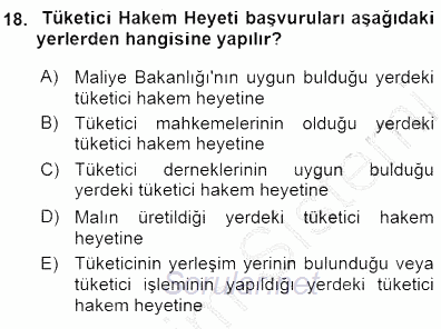Tüketici Hukuku 2015 - 2016 Dönem Sonu Sınavı 18.Soru