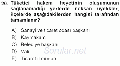 Tüketici Hukuku 2015 - 2016 Dönem Sonu Sınavı 20.Soru