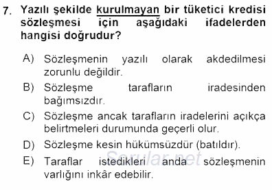 Tüketici Hukuku 2015 - 2016 Dönem Sonu Sınavı 7.Soru