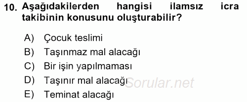 İcra İflas Hukuku 2015 - 2016 Ara Sınavı 10.Soru