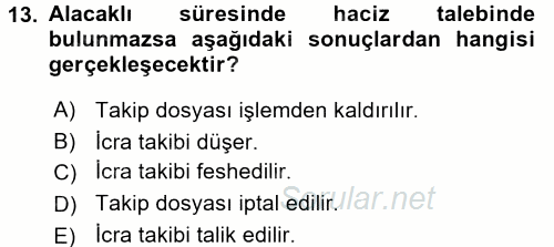 İcra İflas Hukuku 2015 - 2016 Ara Sınavı 13.Soru
