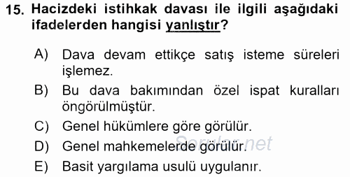 İcra İflas Hukuku 2015 - 2016 Ara Sınavı 15.Soru