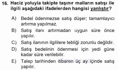 İcra İflas Hukuku 2015 - 2016 Ara Sınavı 16.Soru