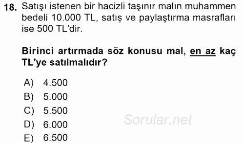 İcra İflas Hukuku 2015 - 2016 Ara Sınavı 18.Soru