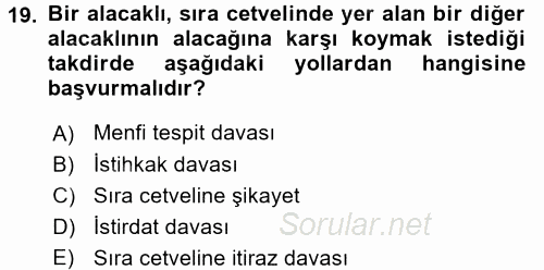 İcra İflas Hukuku 2015 - 2016 Ara Sınavı 19.Soru