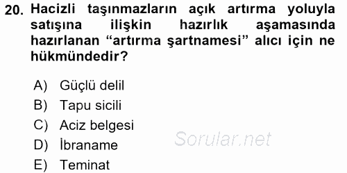 İcra İflas Hukuku 2015 - 2016 Ara Sınavı 20.Soru