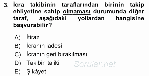 İcra İflas Hukuku 2015 - 2016 Ara Sınavı 3.Soru