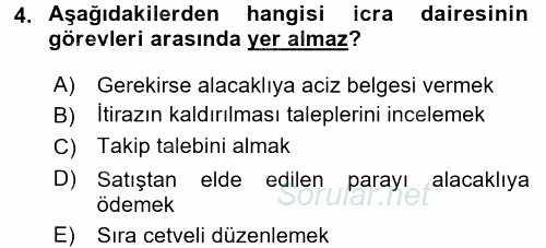 İcra İflas Hukuku 2015 - 2016 Ara Sınavı 4.Soru