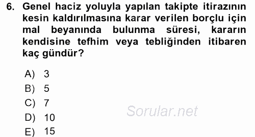 İcra İflas Hukuku 2015 - 2016 Ara Sınavı 6.Soru