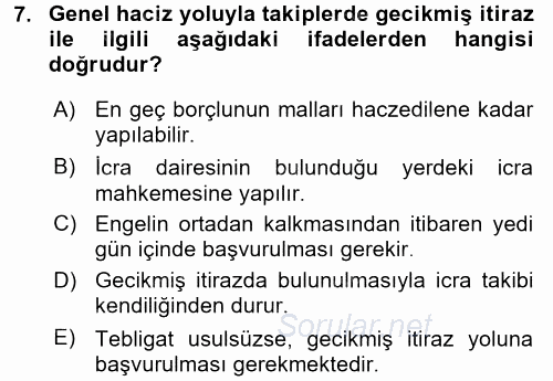 İcra İflas Hukuku 2015 - 2016 Ara Sınavı 7.Soru