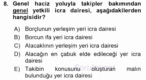 İcra İflas Hukuku 2015 - 2016 Ara Sınavı 8.Soru