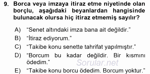 İcra İflas Hukuku 2015 - 2016 Ara Sınavı 9.Soru