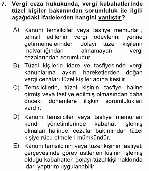 Vergi Ceza Hukuku 2015 - 2016 Ara Sınavı 7.Soru