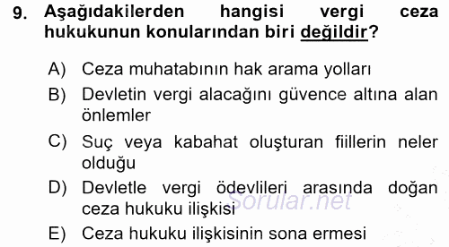 Vergi Ceza Hukuku 2015 - 2016 Ara Sınavı 9.Soru