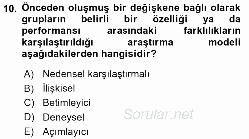 İletişim Araştırmaları 2015 - 2016 Tek Ders Sınavı 10.Soru