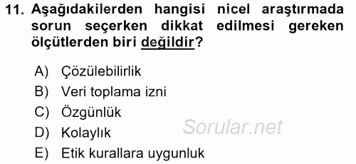 İletişim Araştırmaları 2015 - 2016 Tek Ders Sınavı 11.Soru