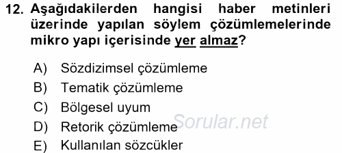 İletişim Araştırmaları 2015 - 2016 Tek Ders Sınavı 12.Soru