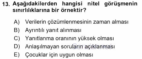 İletişim Araştırmaları 2015 - 2016 Tek Ders Sınavı 13.Soru